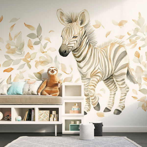 Zebra Wallpaper | Cheerful Zebra Among Delicate Leaves
