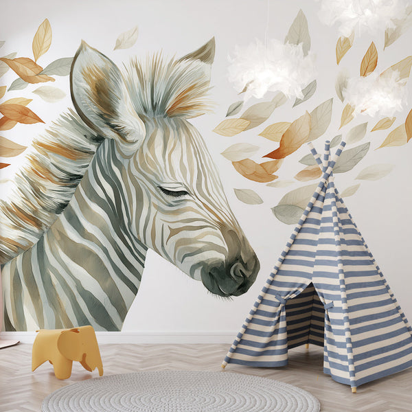 Zebra Wallpaper | Elegant Zebra in Soft Autumn Tones