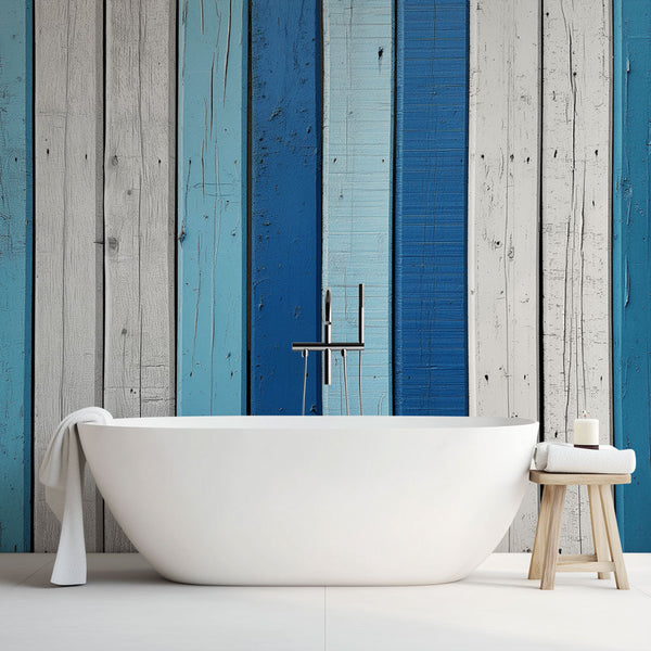 Bathroom Wallpaper | Faux Coastal Wood Planks