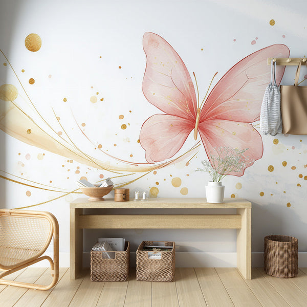 Butterfly Wallpaper | Elegant Gold and Pink Wall Mural