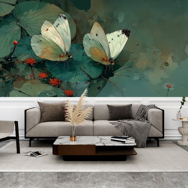 Butterfly Wallpaper | Natural Elegance in Shades of Green
