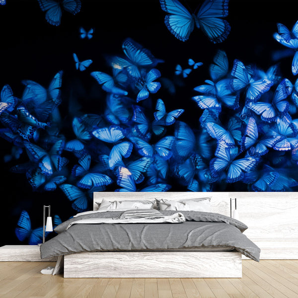 Blue Butterfly Wallpaper | Glowing Dark Wall Mural