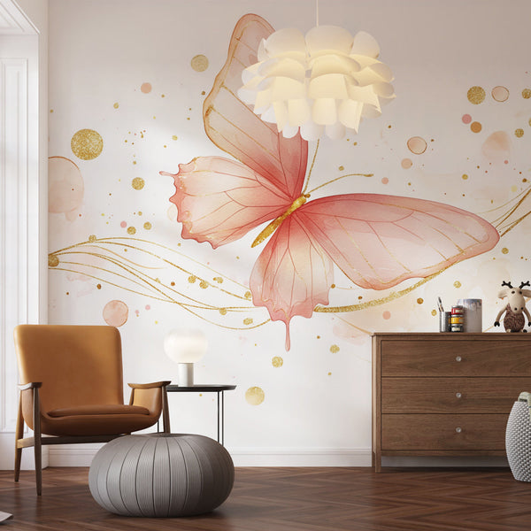 Butterfly Wallpaper | Pastel and Gold Elegance Wall Mural