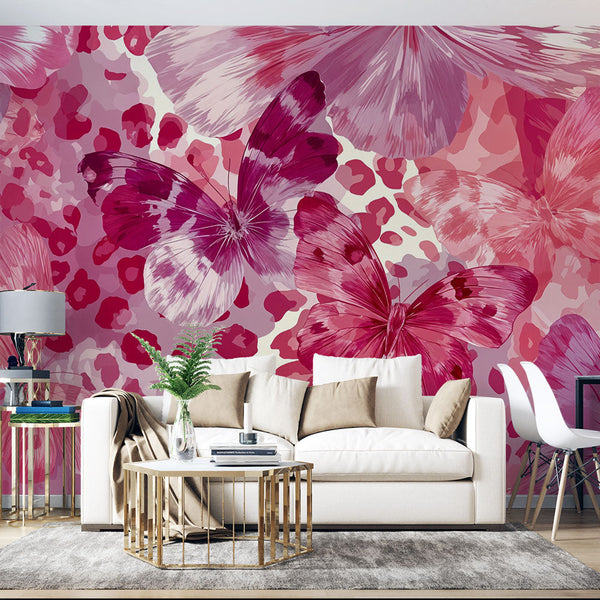 Butterfly Wallpaper | Pink and Purple Floral Design Mural