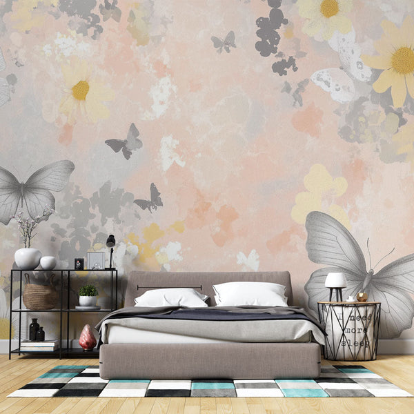 Floral Butterfly Wallpaper | Pastel Delicacy Wall Mural