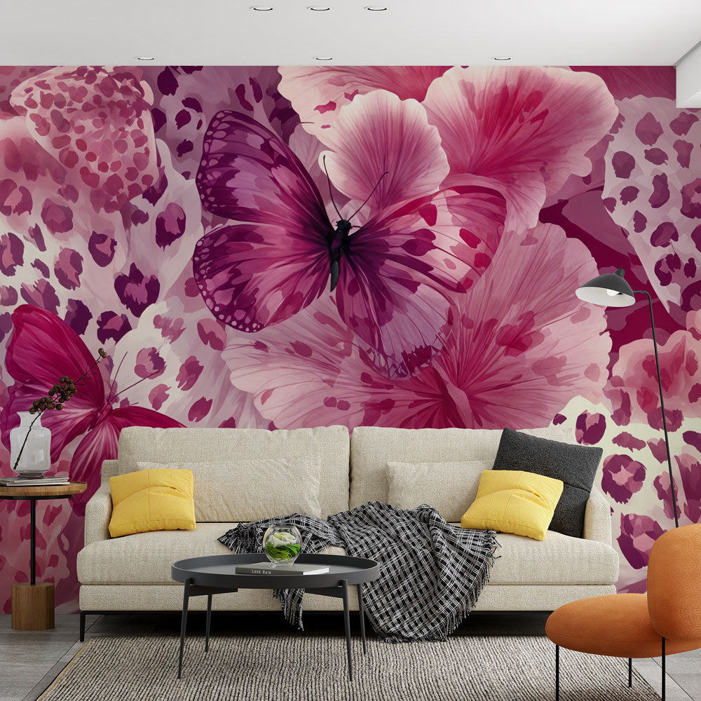 Pink Butterfly Wallpaper | Floral and Exotic Wall Mural