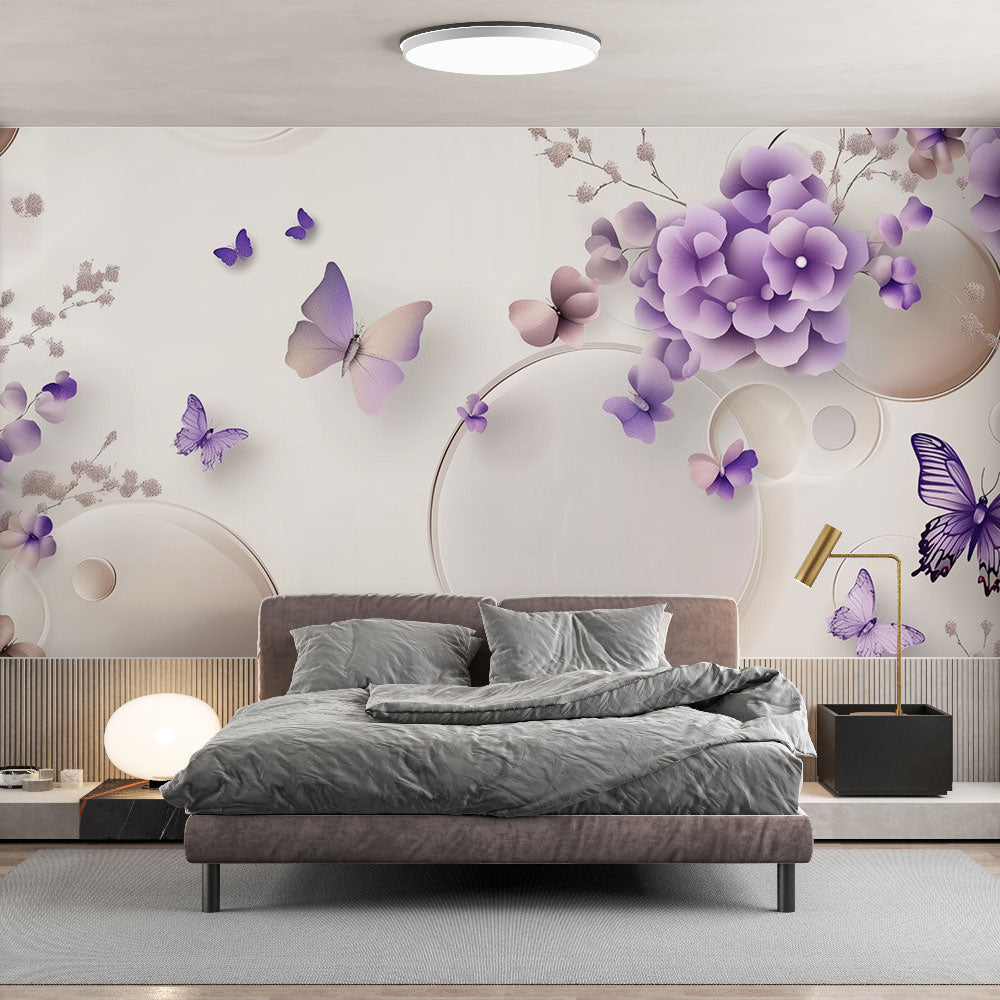 Floral Butterflies Wallpaper | Soft Violet Wall Mural