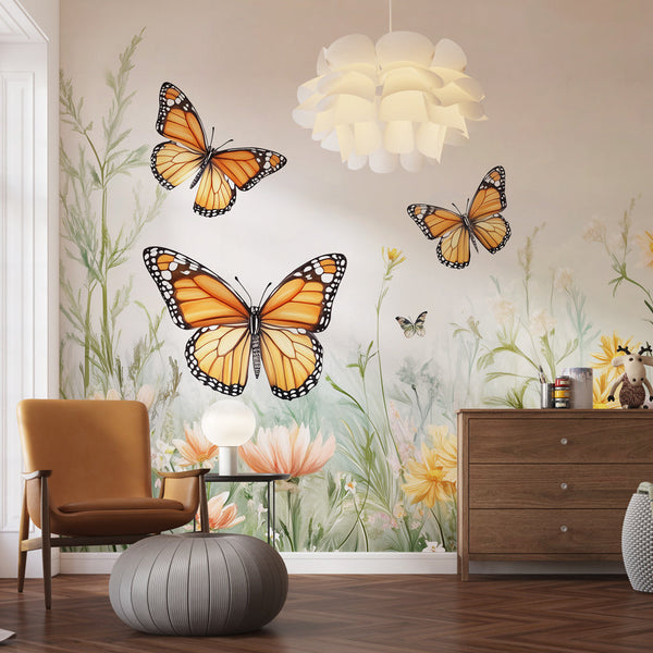 Butterfly Wallpaper | Floral Elegance and Orange Wings