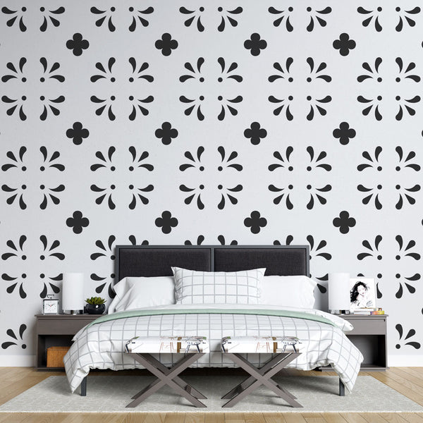Floral wallpaper | Minimalist black and white design