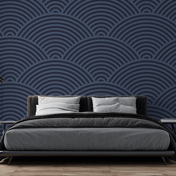 Art Deco Wallpaper | Navy Blue Waves Wall Mural