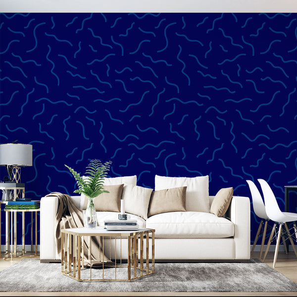 Wavy Wallpaper | Navy Blue Abstract Motif