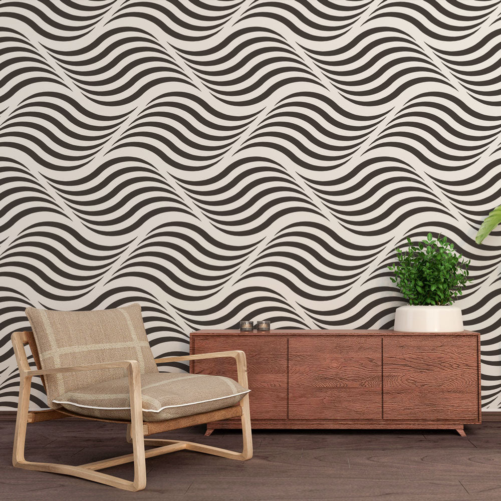 Wavy Wallpaper | Black White Graphic Wall Mural Style