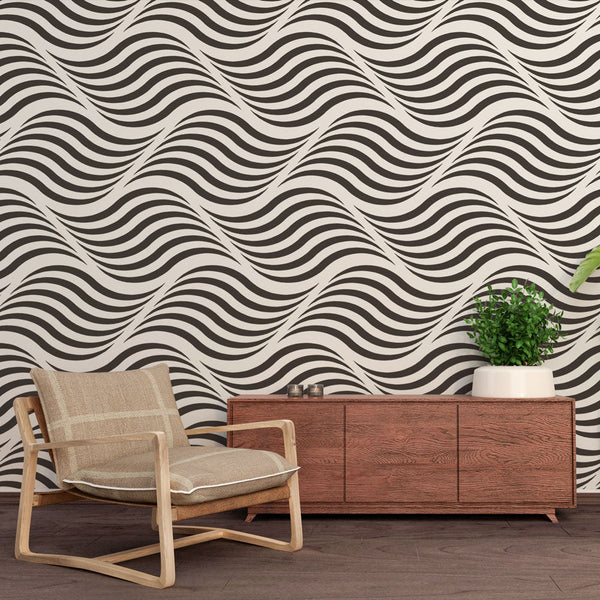 Wavy Wallpaper | Black White Graphic Wall Mural Style
