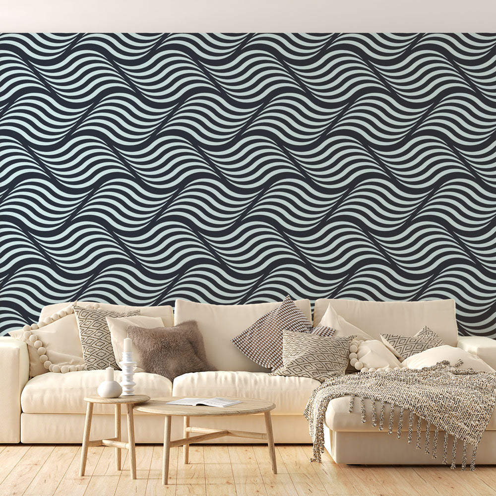 Wavy Wallpaper | Black and White Graphic Wall Mural