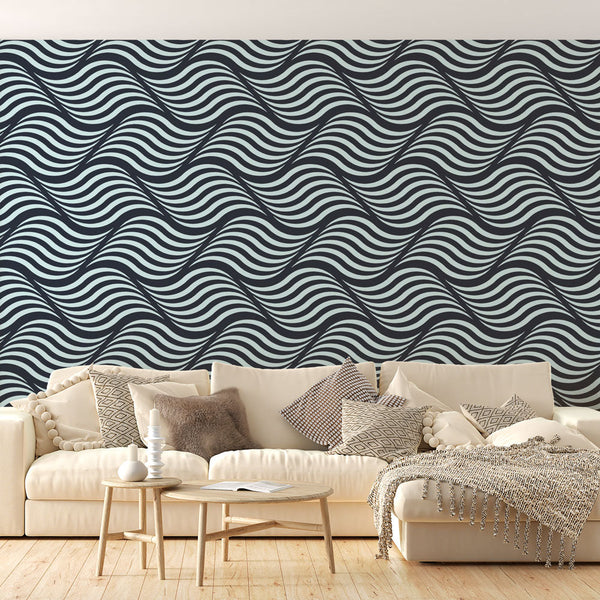 Wavy Wallpaper | Black and White Graphic Wall Mural