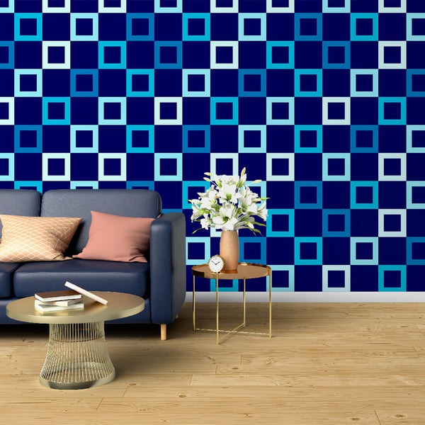 Geometric Wallpaper | Blue and Navy Interlocking Squares