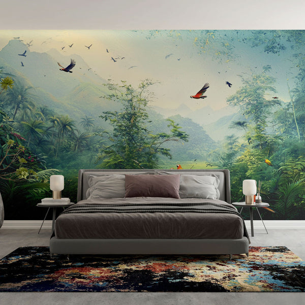 Tropical Parrot Wallpaper | Rainforest Wall Mural