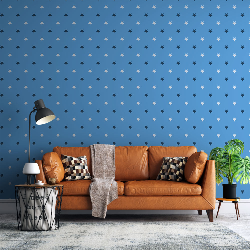 Star Wallpaper | Light Blue Black White Stars Mural