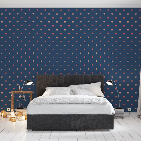 Star Wallpaper | Navy Blue Red White Stars Mural