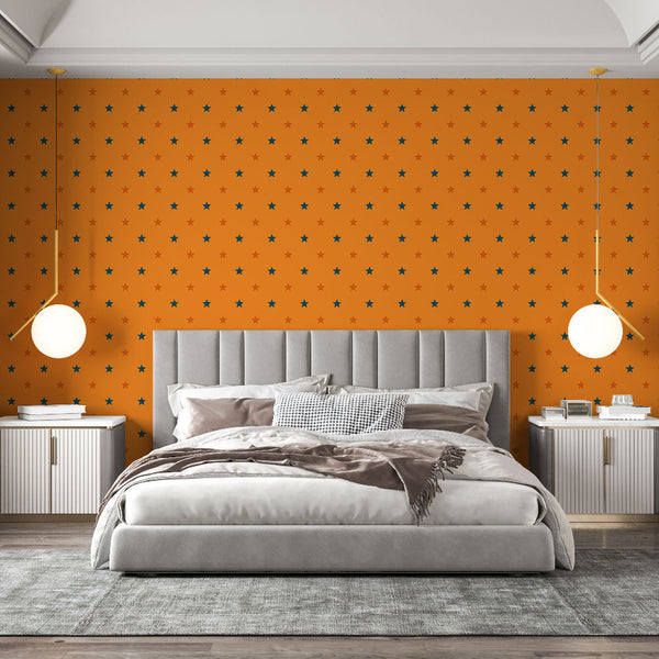 Star Wallpaper | Orange Navy Blue Wall Mural