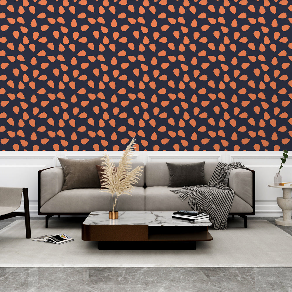 Droplets wallpaper | Orange and navy blue mural
