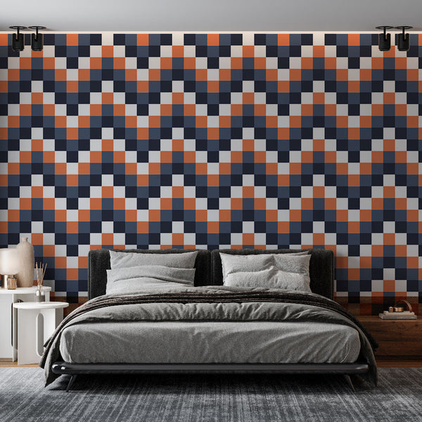 Geometric wallpaper | Orange navy zigzag mural