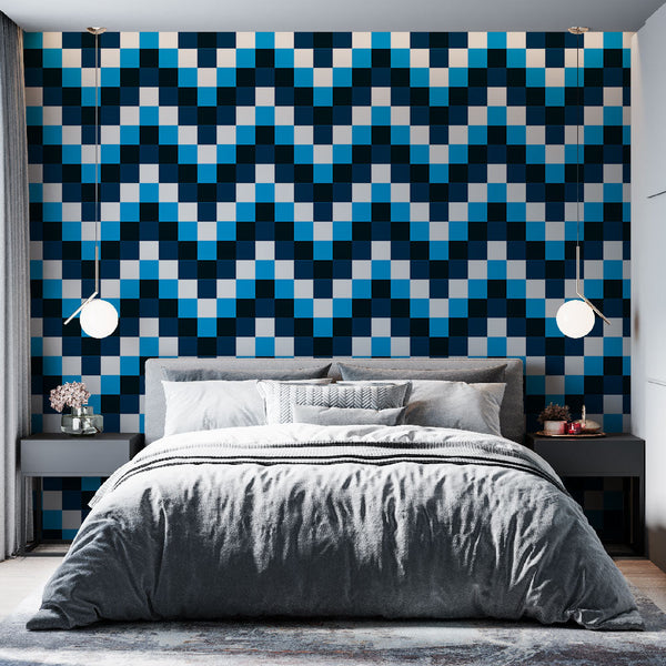 Geometric wallpaper | Black white blue wall mural