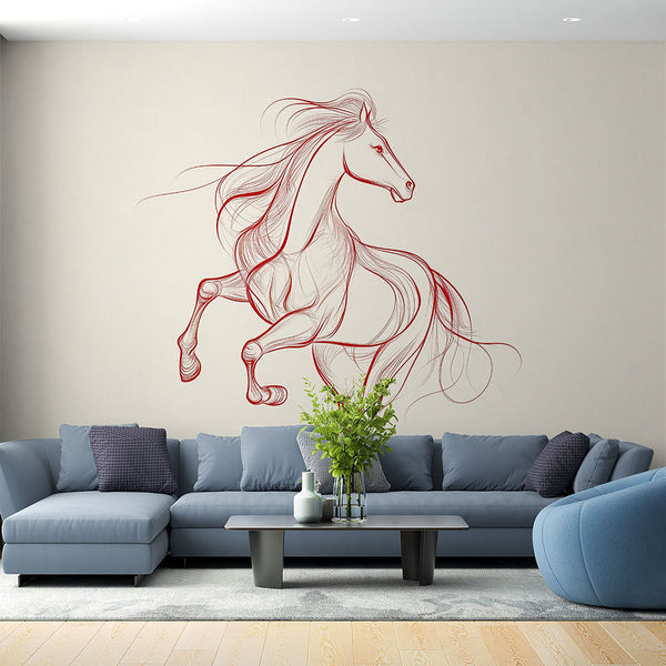 Horse Wallpaper | Sketched Elegance and Movement in Red