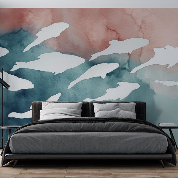 Watercolour Fish Wallpaper | Modern Artistic Wall Mural
