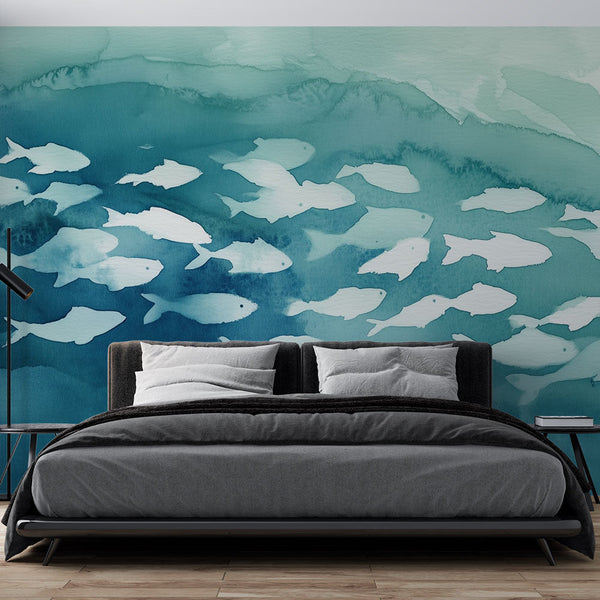 Fish Wallpaper | Watercolor Pattern in Blue & White