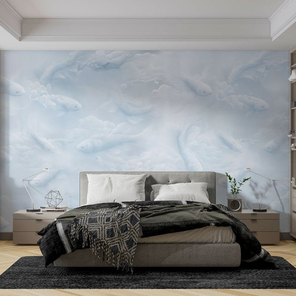 Flying Fish Wallpaper | Ethereal Sky Blue Wall Mural