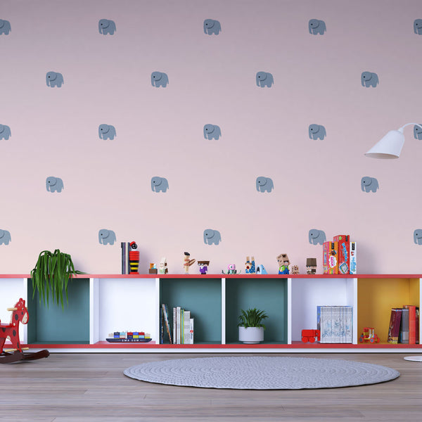 Elephant Wallpaper - Motifs Grey on Pink
