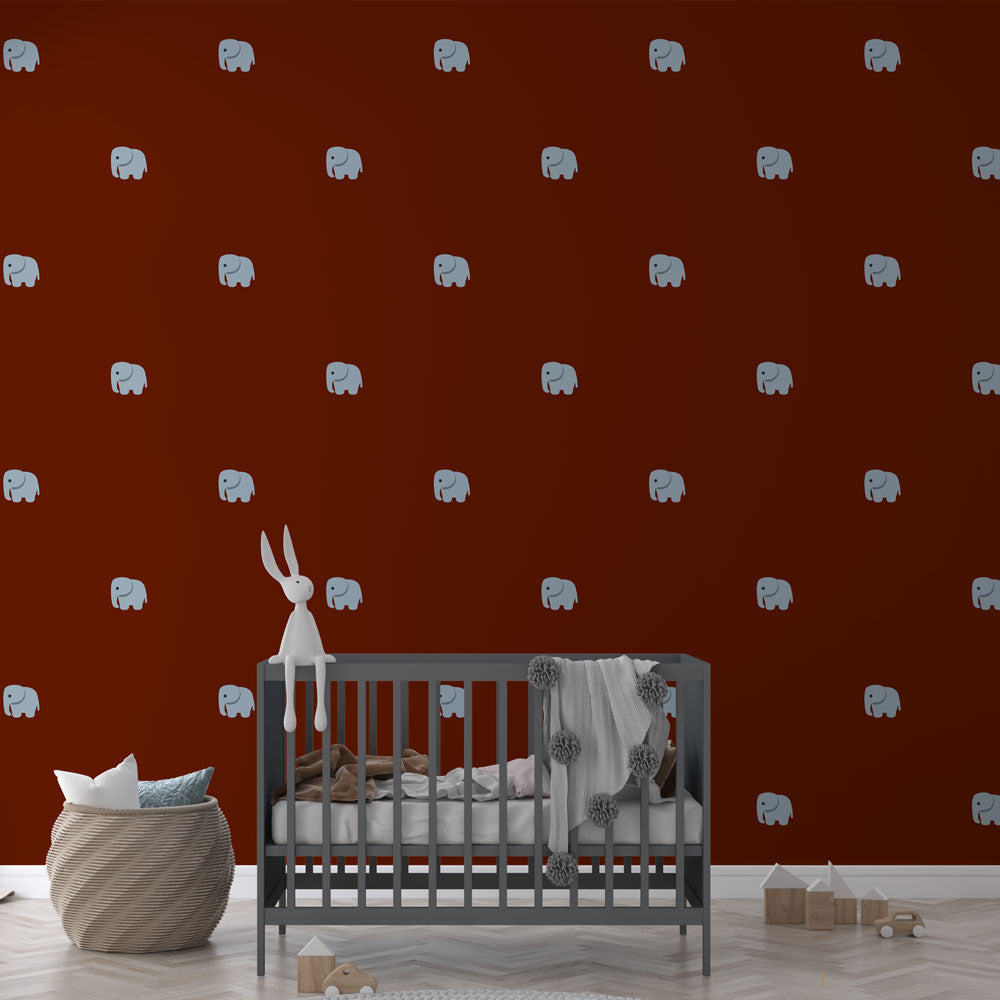 Designer Wallpaper - Backdrop Brown and Motifs Éléphantesques