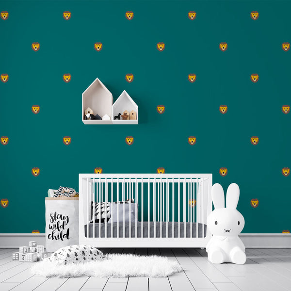 Lion Wallpaper - Pattern Animalier on Green