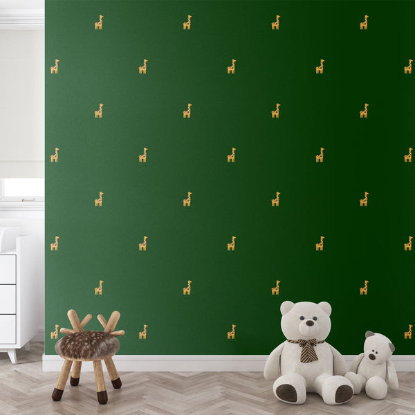 Giraffe Wallpaper - Pattern Gold on Green