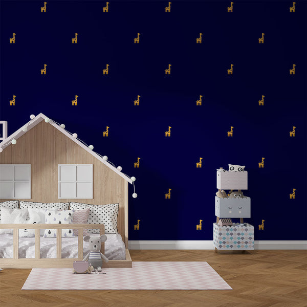 Giraffe Wallpaper - Design Minimalist Gold on Blue Marine