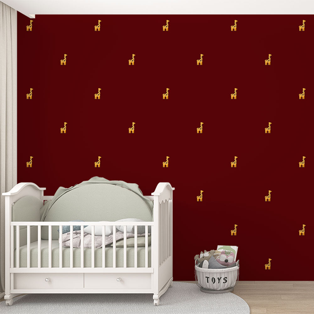 Giraffe Wallpaper - Pattern Gold on Burgundy