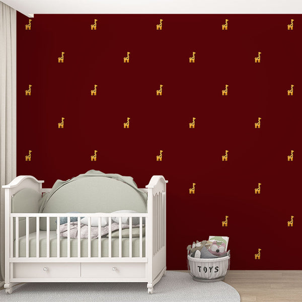 Giraffe Wallpaper - Pattern Gold on Burgundy