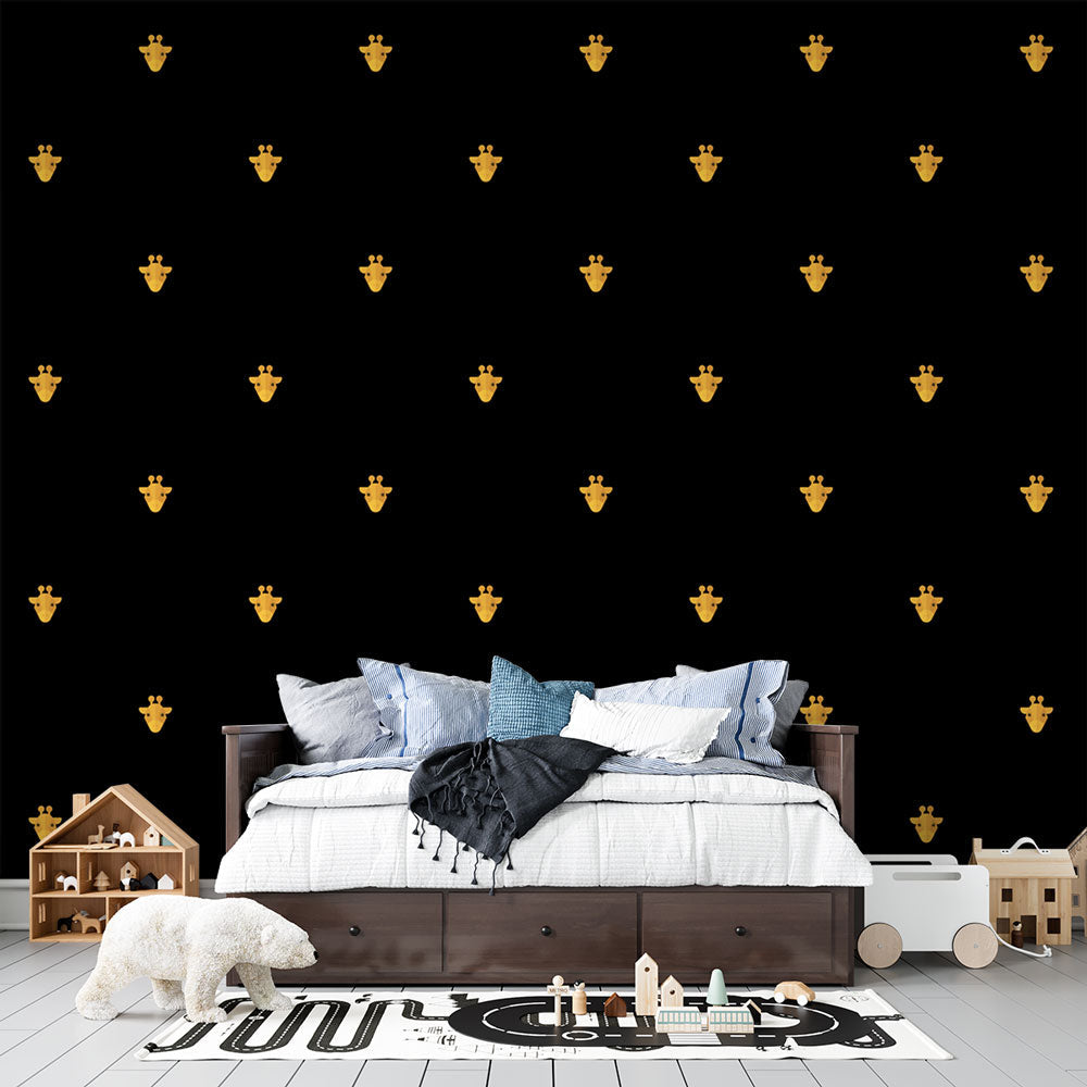 Giraffe Wallpaper - Pattern Gold on Black