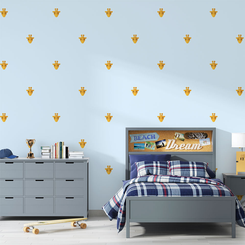 Giraffe Wallpaper - Head De Girafe Playful on Blue