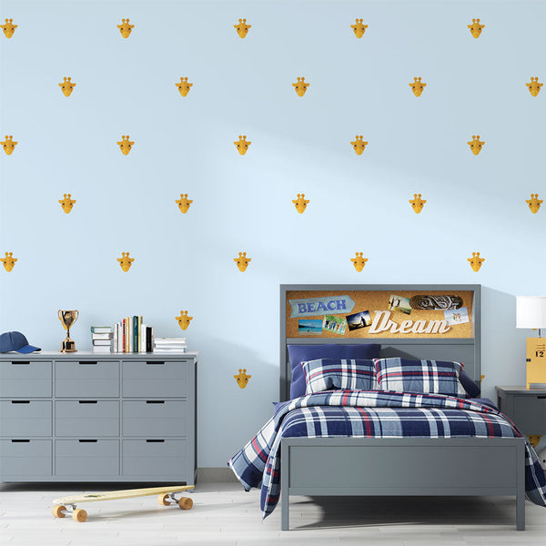 Giraffe Wallpaper - Head De Girafe Playful on Blue
