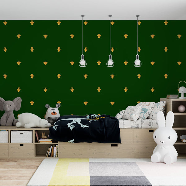 Giraffe Wallpaper - Pattern Gold on Green