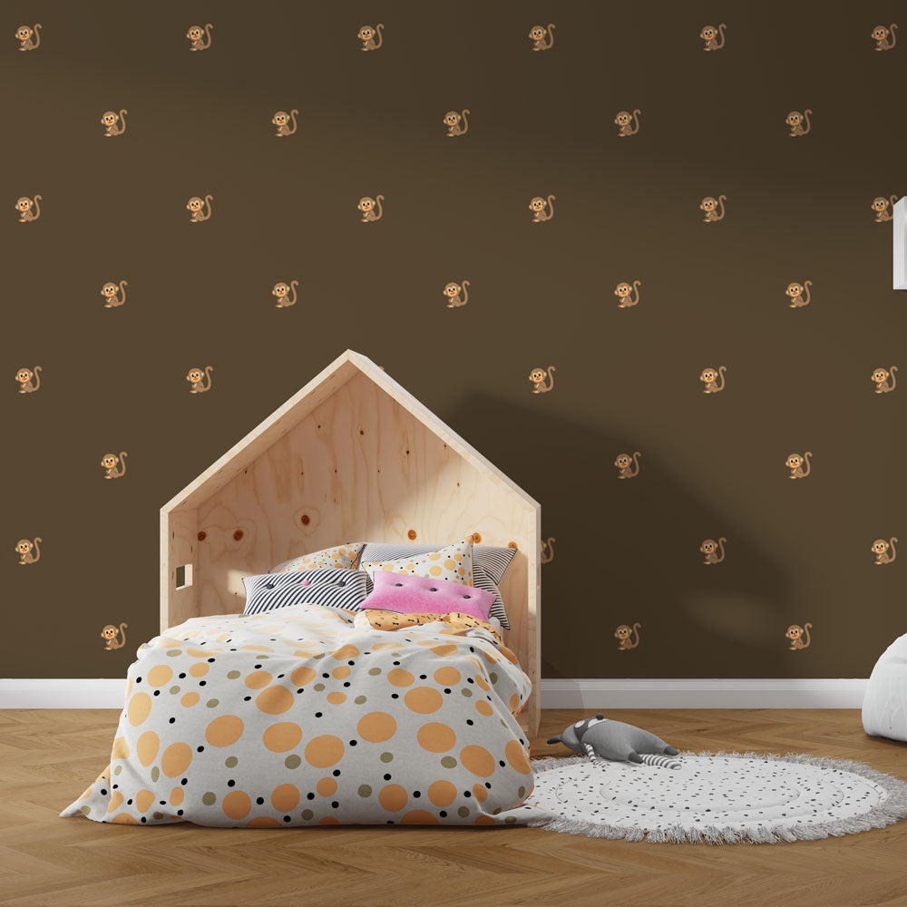 Monkey Wallpaper - Pattern Playful on Brown