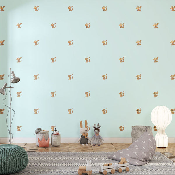 Monkey Wallpaper - Pattern Playful on Blue