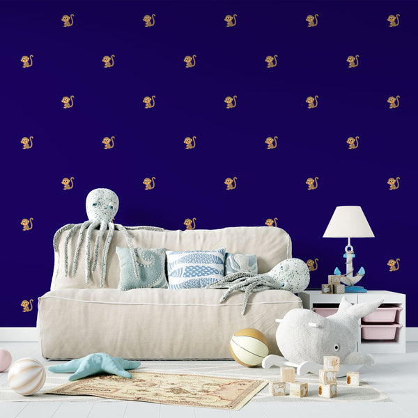 Monkey Wallpaper - Pattern Playful on Blue Deep