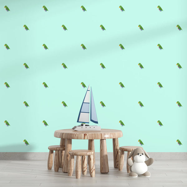 Parrot Wallpaper - Backdrop Green with Perroquets