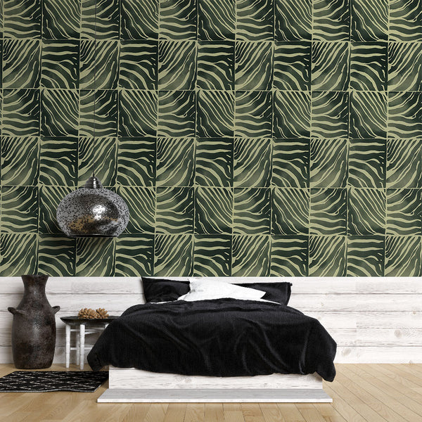 Zebra Wallpaper | Retro Green and Black Animal Wall Mural