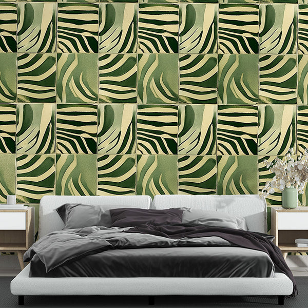 Green Zebra Wallpaper | Modern Graphic Animal Wall Mural