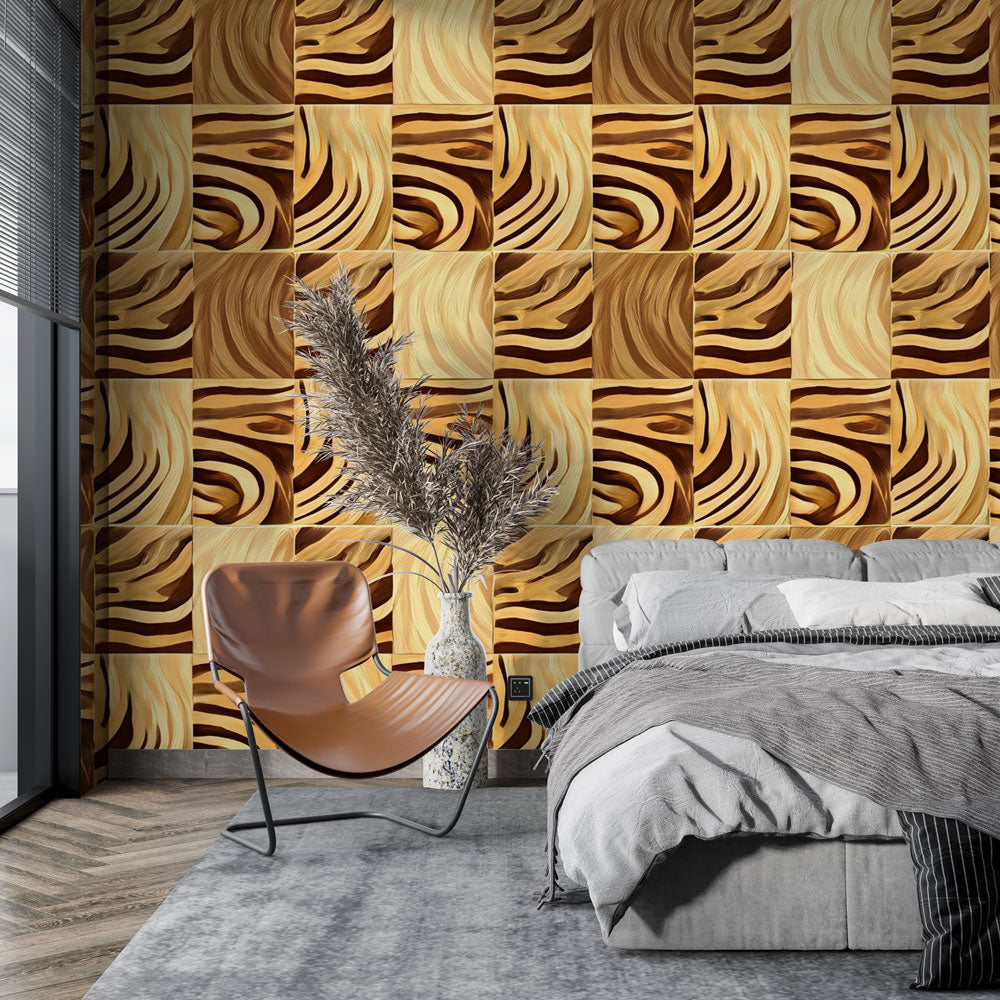 Animal Print Wallpaper | Zebra and Wood Grain Wall Mural