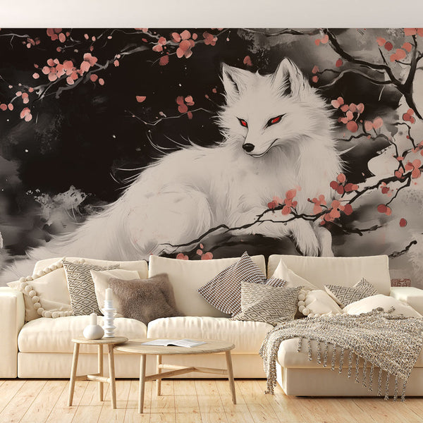 White Fox Wallpaper | Traditional Japanese Art Wall Mural